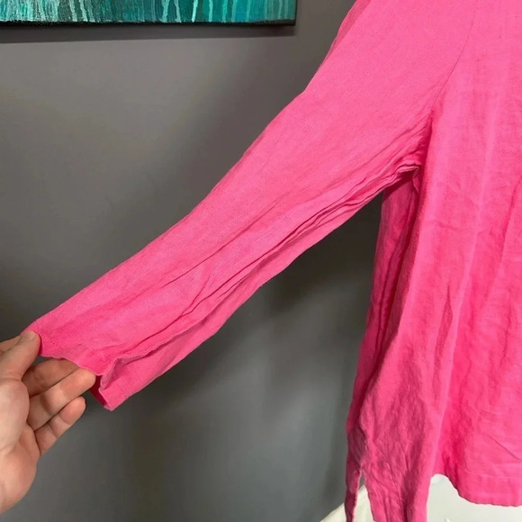 Rafaella Pink Linen Lace Up Neckline Tunic Top‎ Coastal Beachy Travel Breathable - Picture 2 of 10